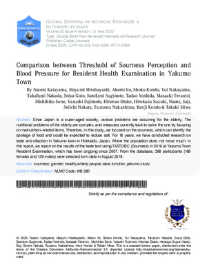 Comparison between Threshold of Sourness Perception and Blood Pressure for Resident Health Examination in Yakumo Town