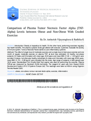 Comparison of Plasma Tumor Necrosis Factor Alpha (TNF-I) Levels between Obese and Non-Obese with Graded Exercise