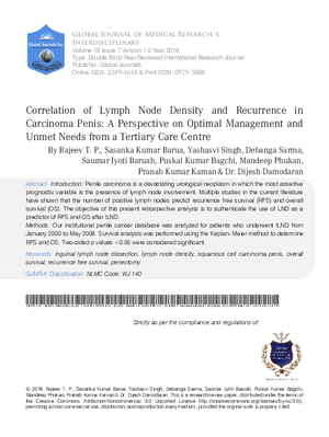 Correlation of Lymph Node Density and Recurrence in Carcinoma Penis: A Perspective on Optimal Management and Unmet Needs from a Tertiary Care Centre