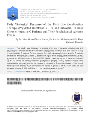 Early Virological Response of the First Line Combination Therapy (Pegylated Interferon I-2a and Ribavirin) in Iraqi Chronic Hepatitis C Patients and Their Psychological Adverse Effects