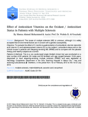 Effect of Antioxidant Vitamins on the Oxidant / Antioxidant Status in Patients with Multiple Sclerosis