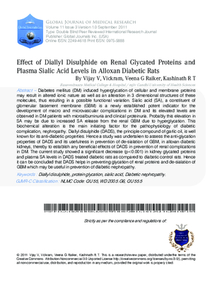 Effect of Diallyl Disulphide on Renal Glycated Proteins and Plasma Sialic Acid Levels in Alloxan Diabetic Rats