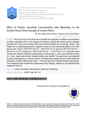 Effect of Sodium Ascorbate Concentration after Bleaching on the Enamel Shear  Bond Strength of Giomer Resin