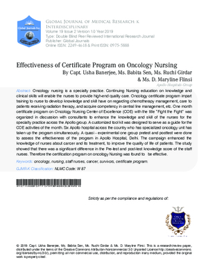 Effectiveness of Certificate Program on Oncology Nursing