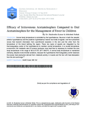 EfFB01;cacy of Intravenous Acetaminophen Compared to Oral Acetaminophen for the Management of Fever in Children