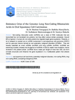 Eminence Grise of the Genome: Long Non-Coding Ribonucleic Acids in oral Squamous Cell Carcinomas