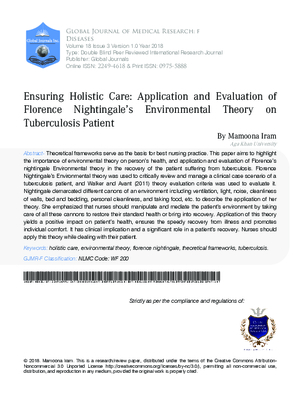 Ensuring Holistic Care: Application and Evaluation of Florence Nightingaleas Environmental Theory on Tuberculosis Patient