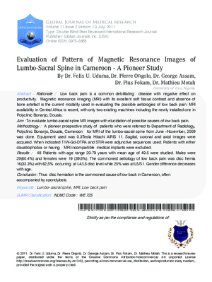 EVALUATION OF PATTERN  OF  MAGNETIC RESONANCE IMAGES OF LUMBO-SACRAL SPINE IN CAMEROON- A  PIONEER  STUDY.