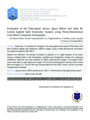 Evaluation of the Pharyngeal Airway Space Before and after Bi-Lateral Sagittal Split Osteotomy Surgery using Three-Dimensional Cone Beam Computed Tomography