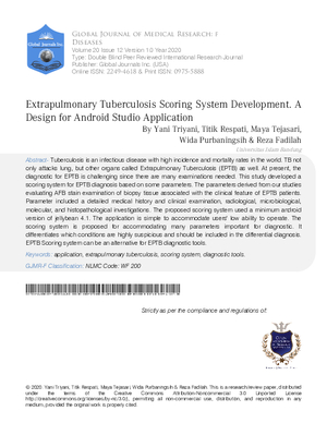 Extrapulmonary Tuberculosis Scoring System Development. Case Finding Evaluation Method, a Design for Android Studio Application