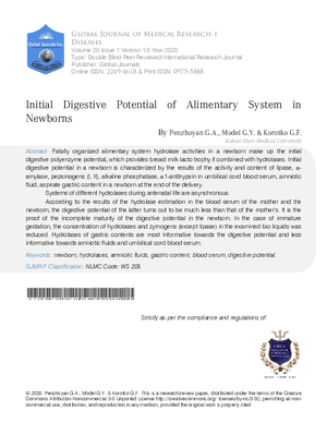 Initial Digestive Potential of Alimentary System in Newborns