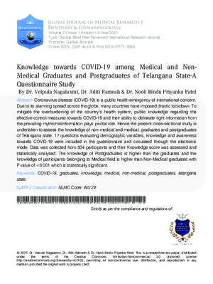 Knowledge towards COVID-19 among Medical and Non-Medical Graduates and Postgraduates of Telangana State-A Questionnaire Study