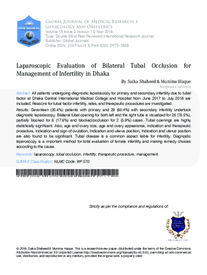 Laparoscopic Evaluation of Bilateral Tubal Occlusion for management of infertility in Dhaka