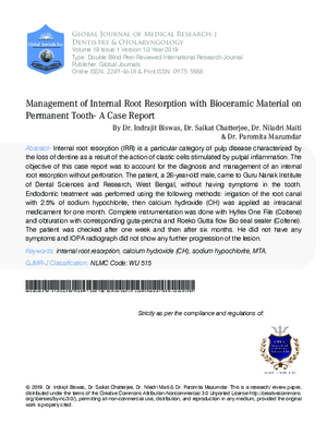 Management of Internal Root Resorption with Bioceramic Material on Permanent Tooth-A Case Report