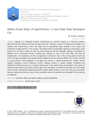 Medico Social Study of Aged Persons: A Case Study from Serampore City