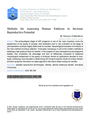 Methods for Assessing Human Embryos to Increase Reproductive Potential