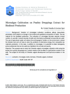 Microalgae Cultivation on Poultry Droppings Extract for Biodiesel Production