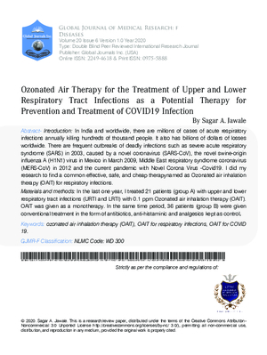 Ozonated Air Therapy for the Treatment of Upper and Lower Respiratory Tract Infections as a Potential Therapy for Prevention and Treatment of Covid 19 Infection