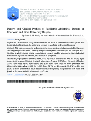 Pattern and Clinical Profiles of Paediatric Abdominal Tumors at Khartoum and Ribat University Hospital
