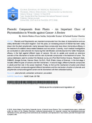 Phenolic Compounds From Plants 2013; An Important Class of Phytomedicine in Wrestle Against Cancer- A Review.