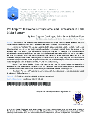 Pre-Emptive Intravenous Paracetamol and Lornoxicam in Third Molar Surgery