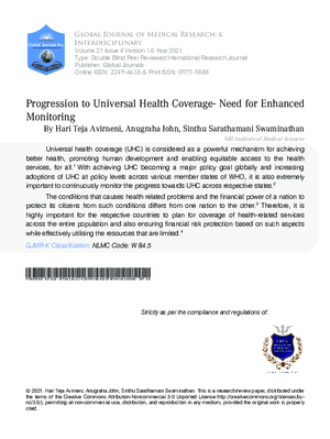 Progression to Universal Health Coverage - Need for Enhanced Monitoring