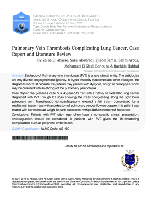 Pulmonary Vein Thrombosis Complicating Lung Cancer , Case Report and Literature Review
