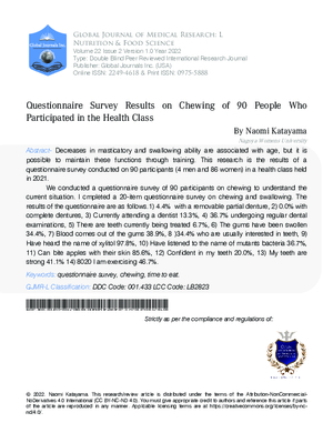 Questionnaire Survey Results on Chewing of 90 People who Participated in the Health Class
