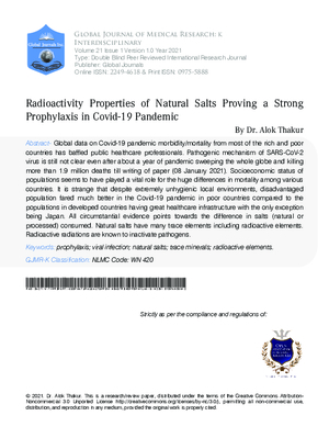 Radioactivity Properties of Natural Salts Proving a Strong Prophylaxis in Covid-19 Pandemic