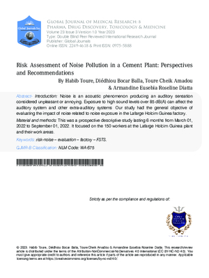 Risk Assessment of Noise Pollution in a Cement Plant: Perspectives and Recommendations