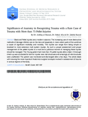 Significance of Anatomy in Recognizing Trauma with a Rare Case of Trauma with More than 75 Pellet Injuries