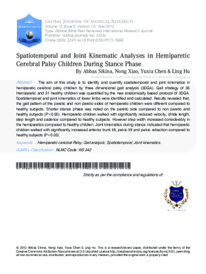 Spatiotemporal and Joint Kinematic Analyses in Hemiparetic Cerebral Palsy Children during Stance Phase
