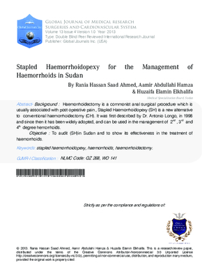Stapler Haemorrhoidopexy for the Management of Haemorrhoids in Sudan