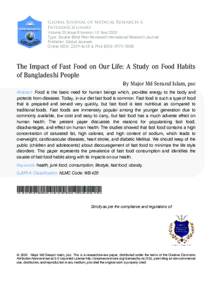 The Impact of Fast Food on Our Life : A Study on Food Habits of Bangladeshi People