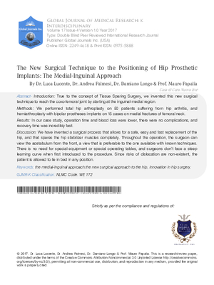 The New Surgical Technique to the Positioning of Hip Prosthetic Implants: The Medial-Inguinal Approach