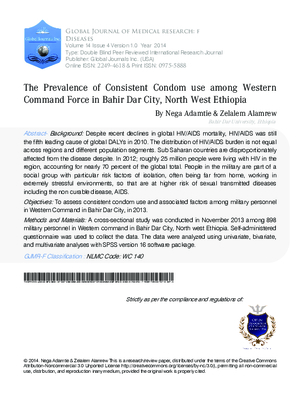 The Prevalence of Consistent Condom use among Western Command Force in Bahir Dar City, North West Ethiopia