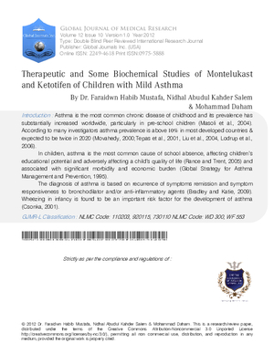 Therapeutic and Some Biochemical Studies of Montelukast and Ketotifen of Children with Mild Asthma