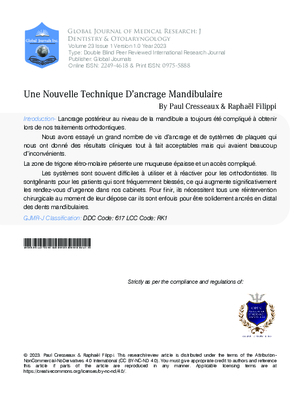 Une Nouvelle Technique D’ancrage Mandibulaire