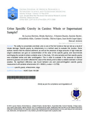 Urine Specific Gravity in Canine: Whole or Supernatant Sample?