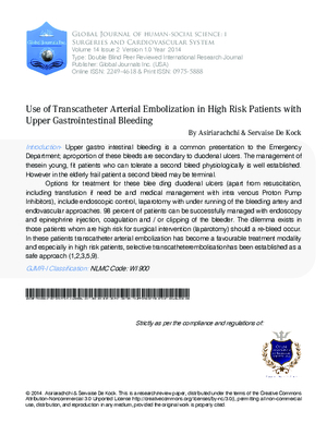 Use of Transcatheter Arterial Embolization in High Risk Patients with Upper Gastrointestinal Bleeding