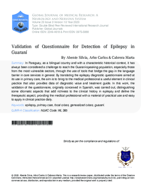 Validation of Questionnaire for Detection of Epilepsy in Guaran#xED;