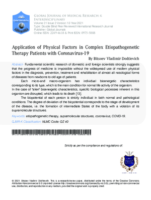 Application of Physical Factors in Complex Etiopathogenetic Therapy Patients with Coronavirus-19