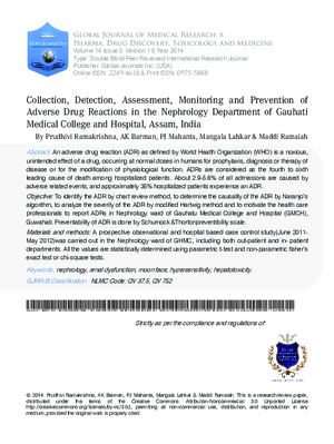 Collection, Detection, Assessment, Monitoring and Prevention of Adverse Drug Reactions in the Nephrology Department of Gauhati Medical College and Hospital, Assam, India