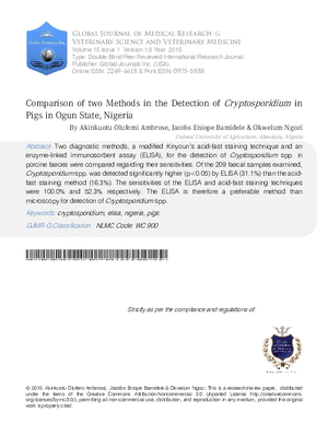 Comparison of Two Methods in the Detection of Cryptosporidium in Pigs in Ogun State, Nigeria