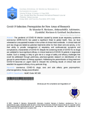 Covid-19 Infection: Prerequisites for New Areas of Research