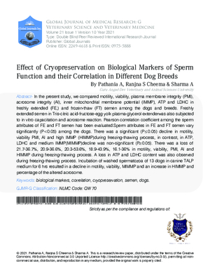 Effect of Cryopreservation on Biological Markers of Sperm Function and their Correlation in Different Dog Breeds