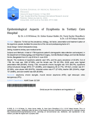 Epidemiological Aspects of Dysphonia in Tertiary Care Hospital
