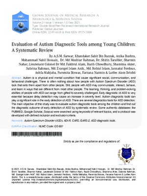 Evaluation of Autism Diagnostic Tools among Young Children: A  Systematic Review