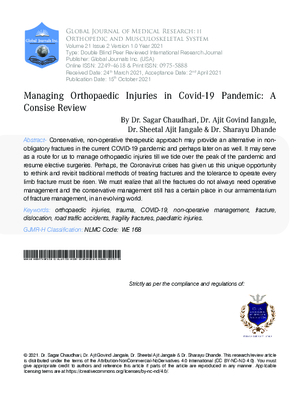 Managing Orthopaedic Injuries in Covid-19 Pandemic : A Consise Review