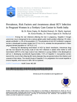Prevalence, Risk Factors and Awareness about HCV Infection in Pregnant Women in a Tertiary Care Center in North India